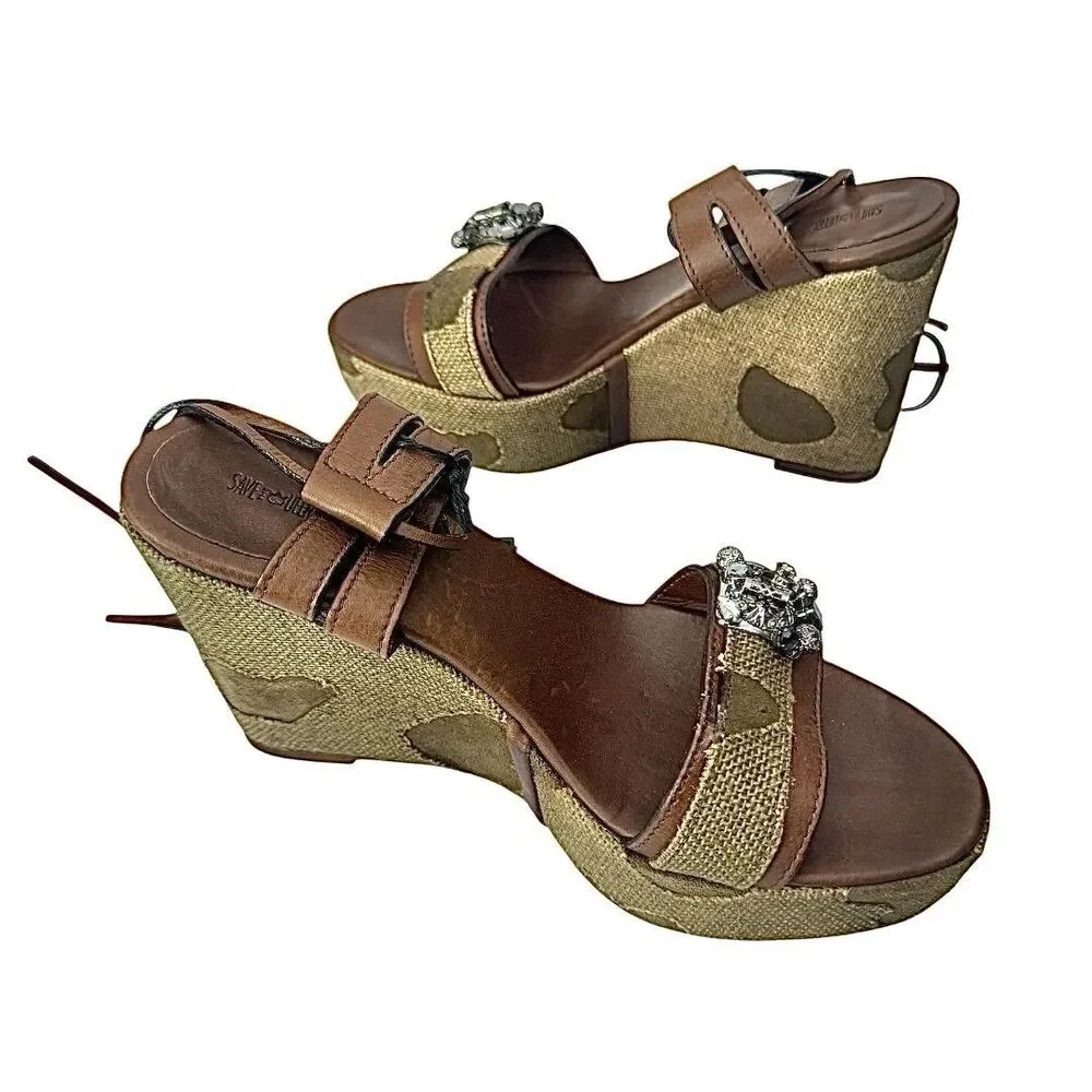 Save The Queen Vintage Women’s Wedge Heel Brown-Tan Size EU 39 US 8 Itlay